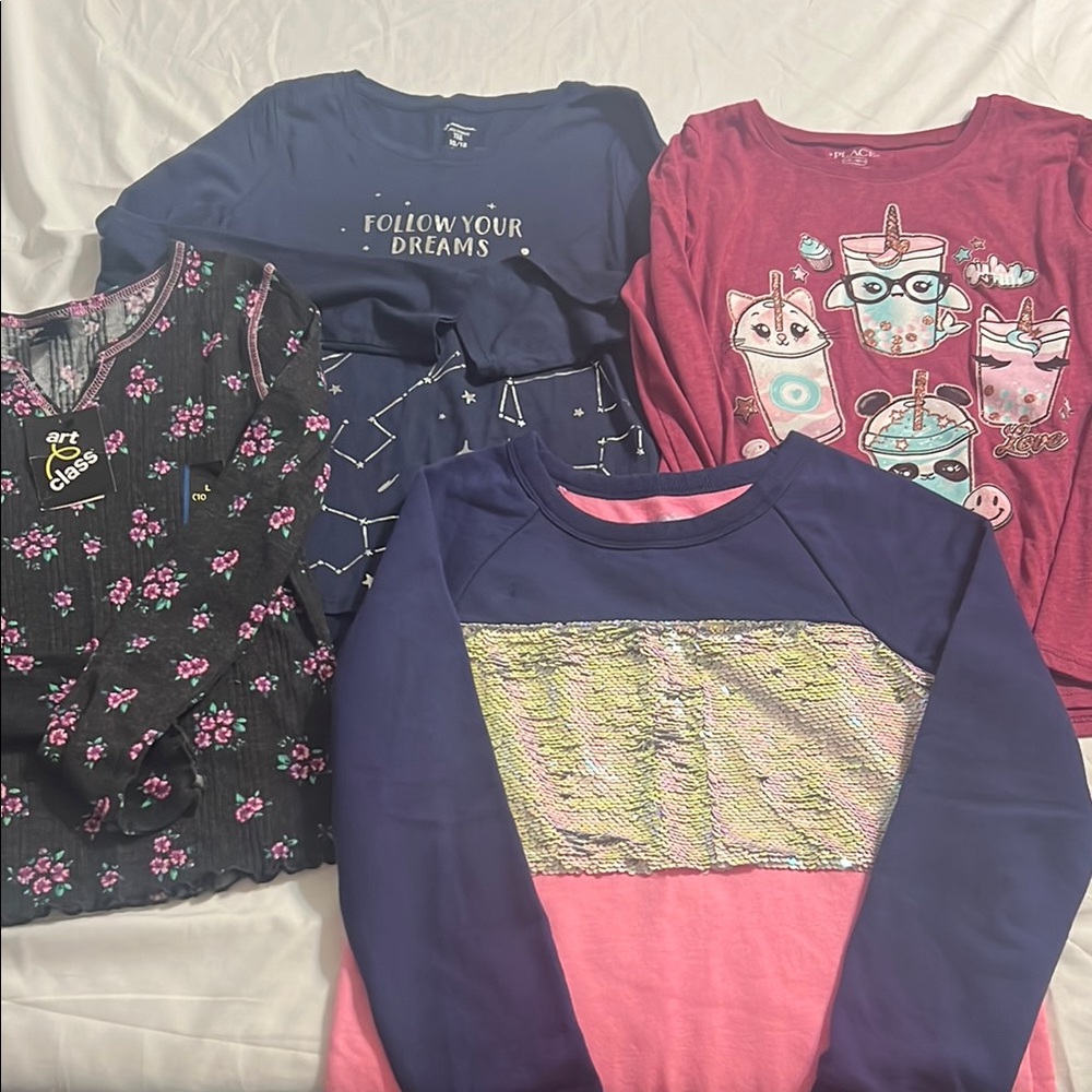 Girls 10/12 Bundle tops Colorful Graphic and Patterned Long Sleeve Shirts
